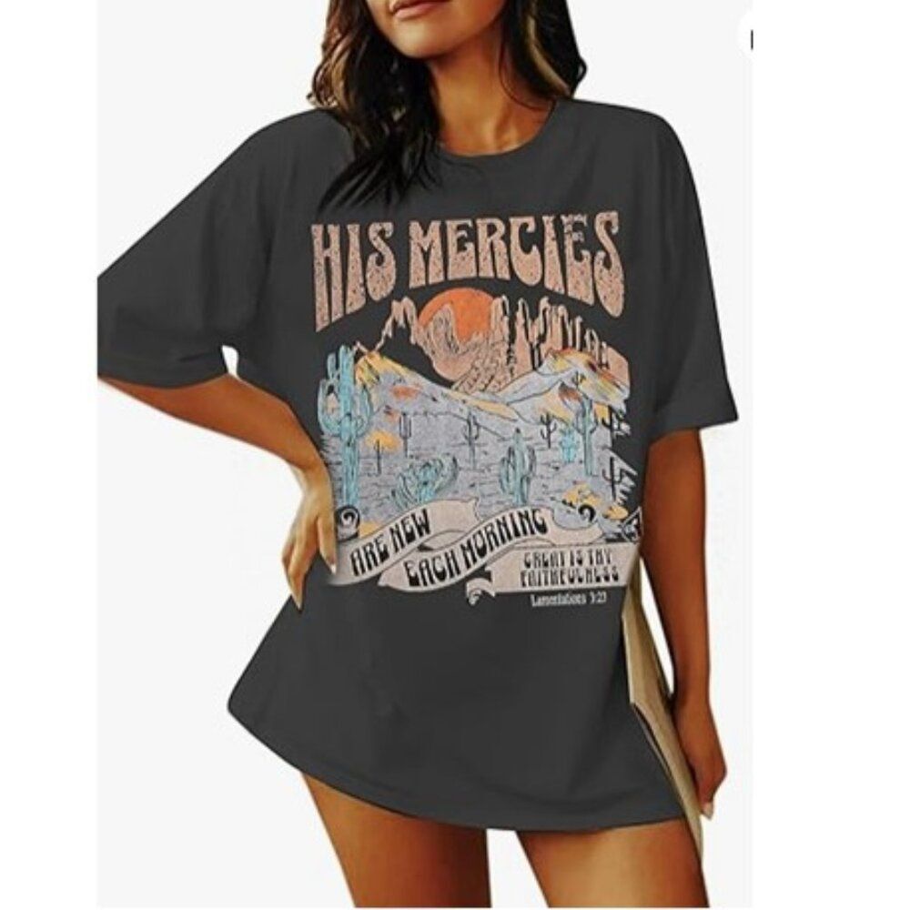 "His Mercies" Women's Oversized Christian Inspirational T-Shirt - NWOT